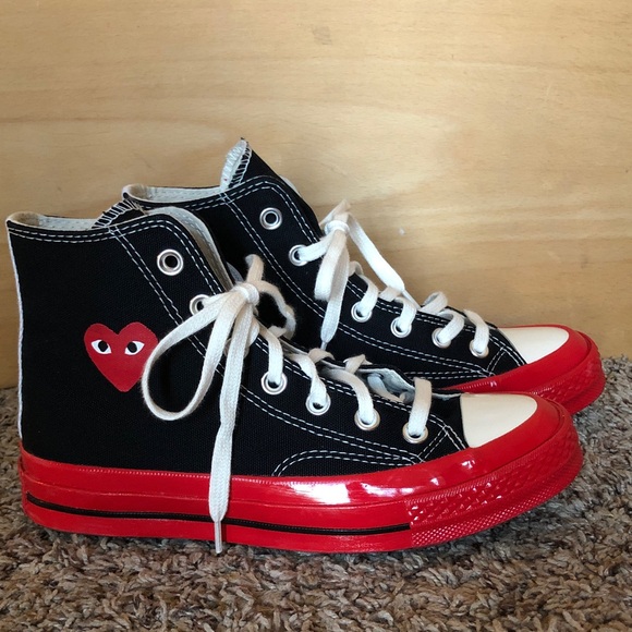 Converse Commes des Garcons Play Chuck 70 High Heart Black Red Sole W 6 with box - Picture 2 of 7